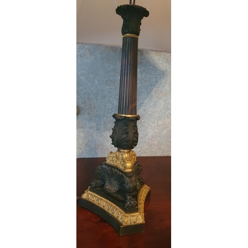 159 - A fantastic 19th Century Bronze and Ormlu table Lamp with highly molded and reeded shaft. 57 cm high... 