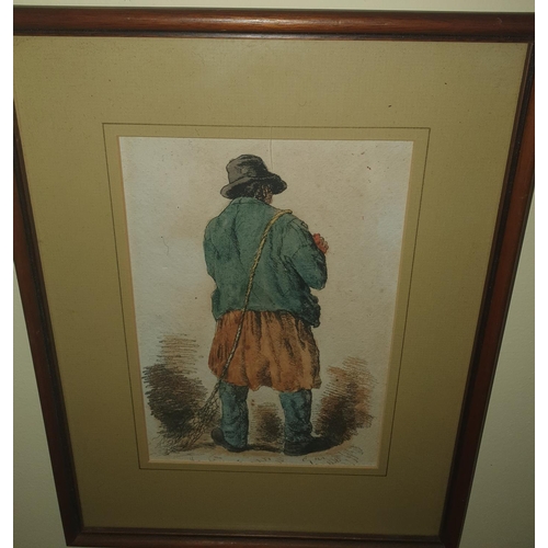 231 - Attributed to Jack B Yeats. A 19th Century hand coloured Wood Block Engraving of a Man. 22 x W15cm a... 