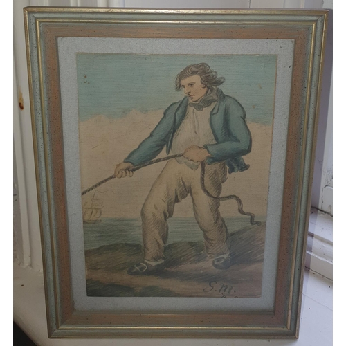 231 - Attributed to Jack B Yeats. A 19th Century hand coloured Wood Block Engraving of a Man. 22 x W15cm a... 