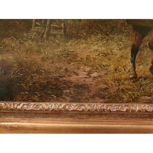 66 - Attributed to J F Herring II 1815 - 1907. A pair of Oil on Canvas of horses in a paddock. Signed LL.... 