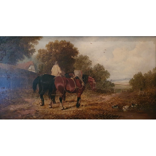 66 - Attributed to J F Herring II 1815 - 1907. A pair of Oil on Canvas of horses in a paddock. Signed LL.... 