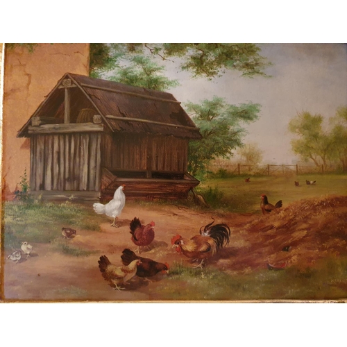 67 - A pair of 19th Century Oils on Panel of a Cockerel and Chickens in a yard by Kerekes. 18 x 23cm appr... 