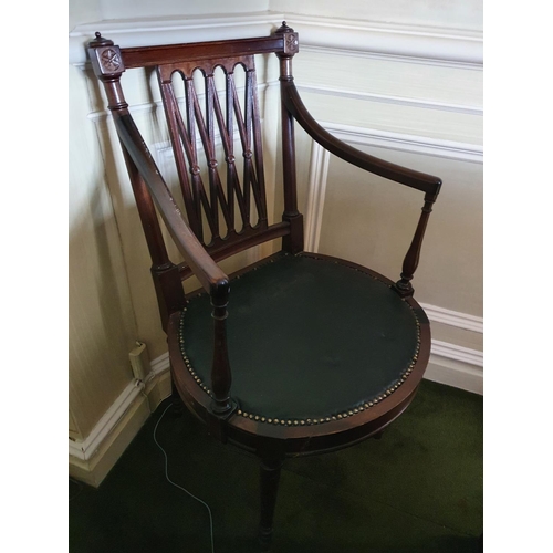 70 - A good set of eight Mahogany Elbow Chairs with lattice backs tapered supports and arms and tapestry ... 