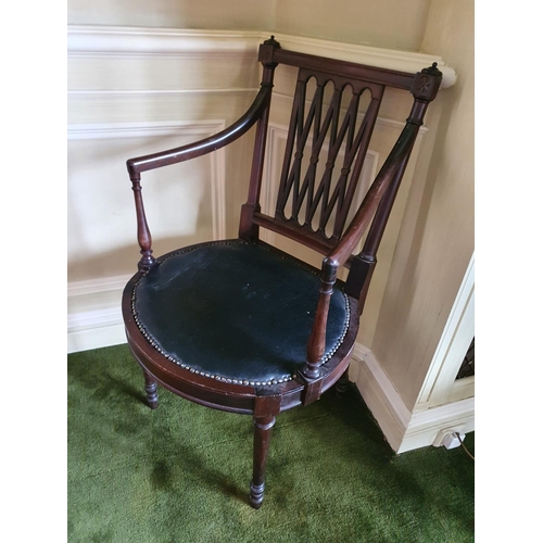 70 - A good set of eight Mahogany Elbow Chairs with lattice backs tapered supports and arms and tapestry ... 