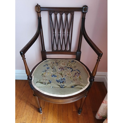 70 - A good set of eight Mahogany Elbow Chairs with lattice backs tapered supports and arms and tapestry ... 