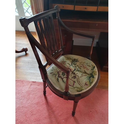 70 - A good set of eight Mahogany Elbow Chairs with lattice backs tapered supports and arms and tapestry ... 