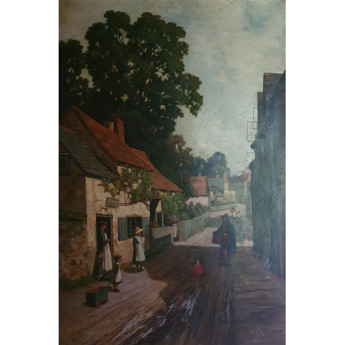 73 - J F Moffatt. A 19th Century Oil on Canvas of a street scene. Signed and dated LL 1883. 91 x W62cm ap... 