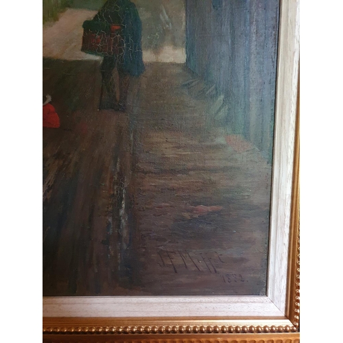 73 - J F Moffatt. A 19th Century Oil on Canvas of a street scene. Signed and dated LL 1883. 91 x W62cm ap... 