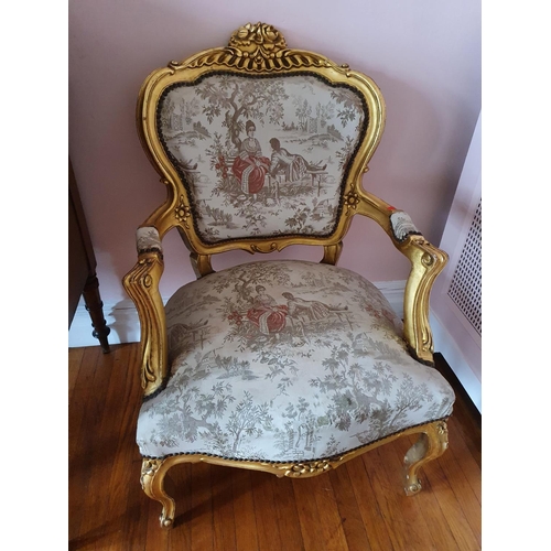 86 - A good pair of Gilt Armchairs with tapestry upholstered seats and backs. 66 x 64 x H96cm approx.