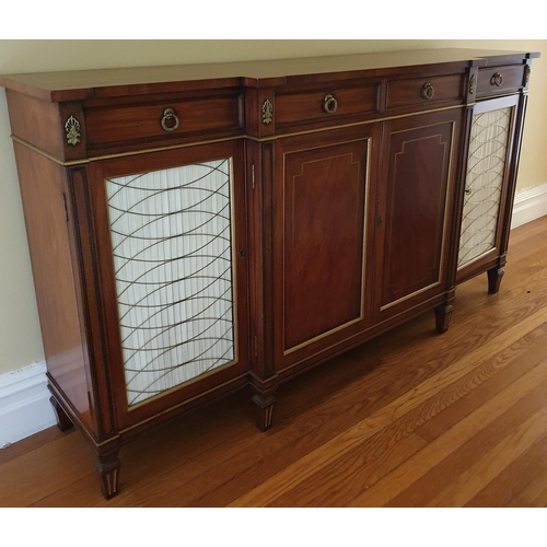 402 - A Fantastic Mahogany Side Cabinet in the Regency style with brass inlay, brass grilled doors flankin... 