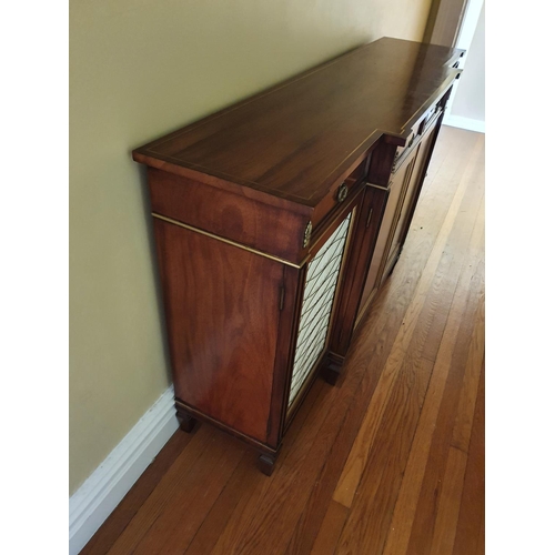 402 - A Fantastic Mahogany Side Cabinet in the Regency style with brass inlay, brass grilled doors flankin... 