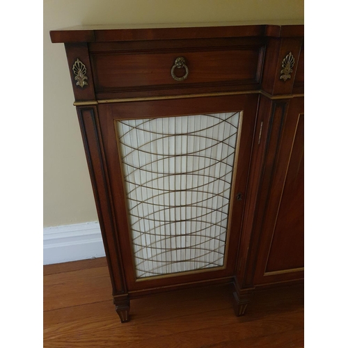 402 - A Fantastic Mahogany Side Cabinet in the Regency style with brass inlay, brass grilled doors flankin... 