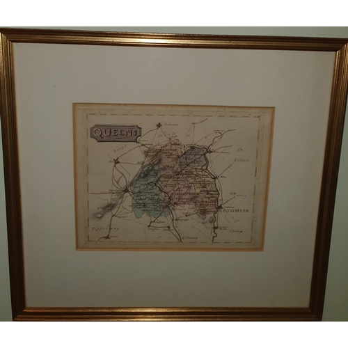 407 - An 18th Century Book Plate Map of Queens County. Hand coloured. 35 x W38cm approx.