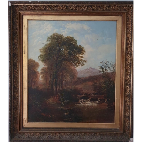 530 - A 19th Century Oil on Canvas of a River scene with path beside in original gilt frame. 72 x W61cm ap... 