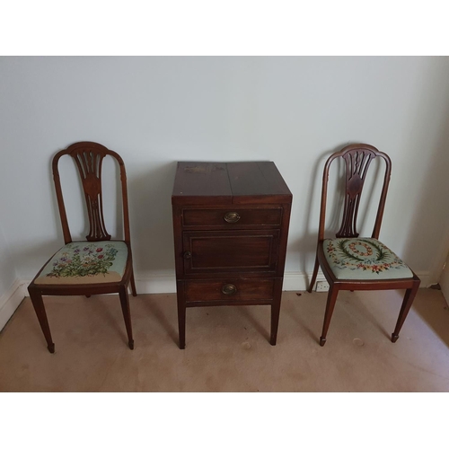 535 - A lovely pair of Edwardian Mahogany Inlaid chairs with tapestry seats. L96 x D42 x W43cm approx.