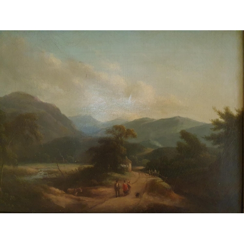 540 - A 19th Century Oil on Canvas of people walking down a path with donkeys. H37 x W48cm approx.