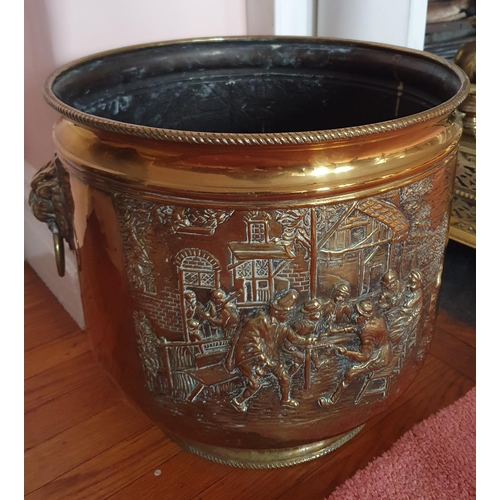 95 - A very large Brass embossed Coal Bucket. Diam. 40 x H37cm approx.