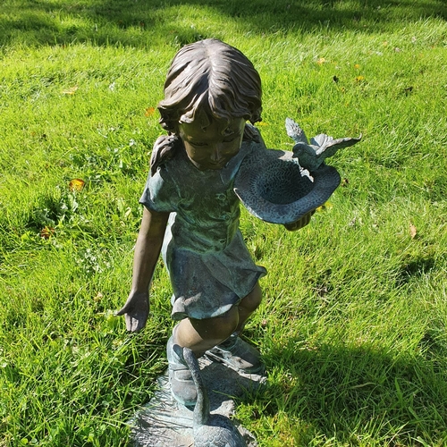 746 - A really good Bronze Figure of a Girl feeding Geese. H54cm approx.