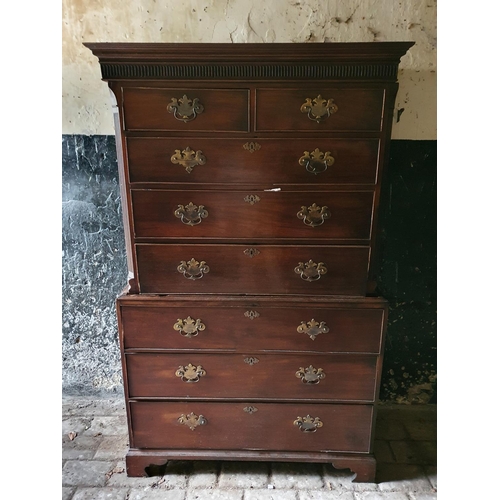 760 - A Georgian Mahogany Tallboy with fluted frieze corner top and with brass handles. H190 x D51 x W116c... 