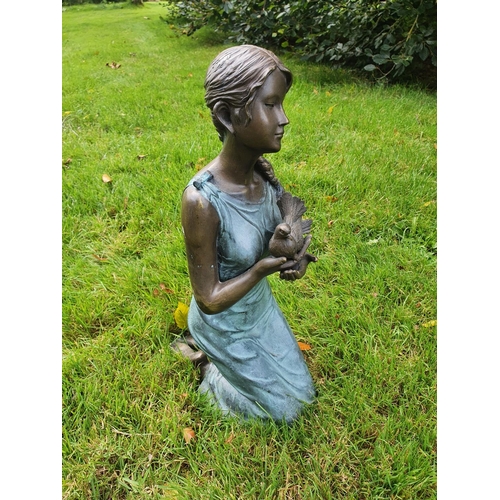 766 - A really good Bronze Figure of a Girl kneeling with a bird in her hand. H59cm approx.