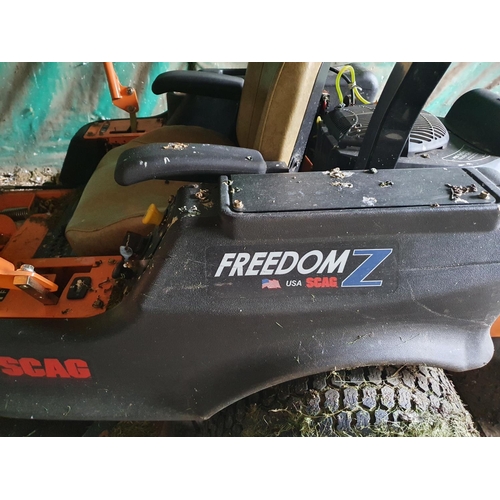 779 - A large 2020 Scag  Freedom Z ride on Lawnmower with 194 hrs. In full use at moment. (10% purchasers ... 