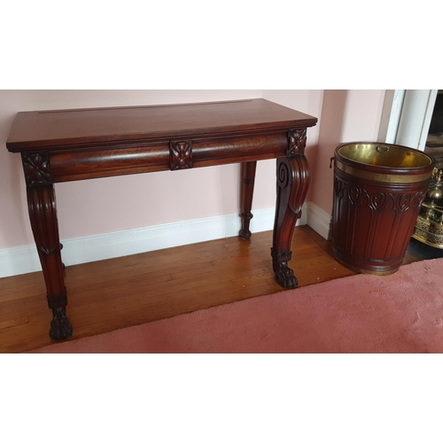 97 - A good William IV Mahogany Irish Console Table with out swept carved front supports. 2 hidden Oak li... 