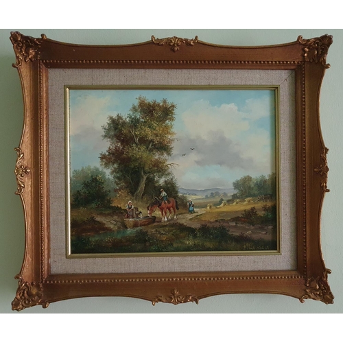 242 - An Oil on Canvas of a country Scene, indistinct signed LR.