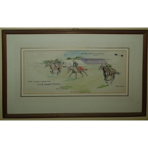 403 - Lionel Edwards, Watercolour of Irish Hospital Sweepstakes, Irish Sweep Derby morning exercise The Cu... 