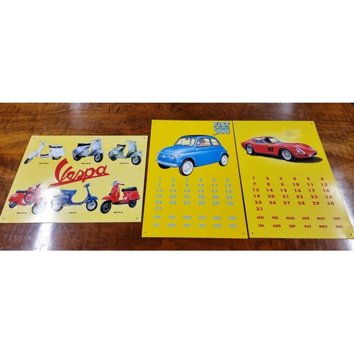 179 - Three Tin Signs advertising Vespa,Fiat and Ferrari.