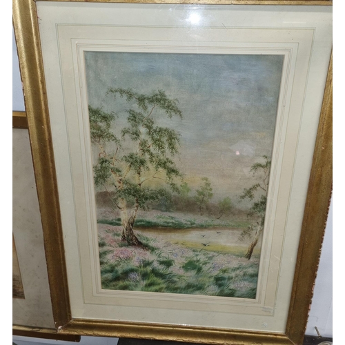 55 - A really good pair of late 19th Century Watercolours of a river scene and a lake scene in good gilt ... 