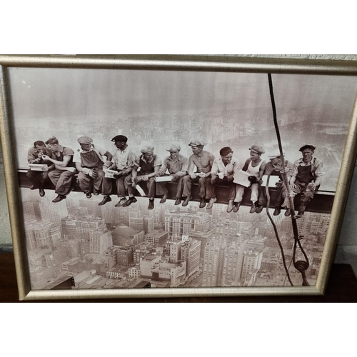 87 - 'Lunch atop a Skyscraper'. A black and white Print of construction workers sitting on a crossbeam of... 