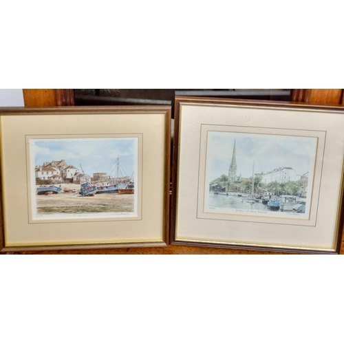 61 - A quantity of coloured Prints of sailing ships along with a 19th Century Watercolour of a Windmill. ... 