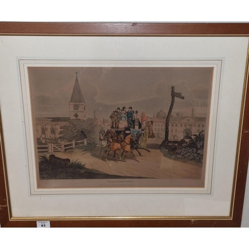 63 - A really good set of three 19th Century hand coloured Engravings. In good frames. 53 x 63 cm approx.