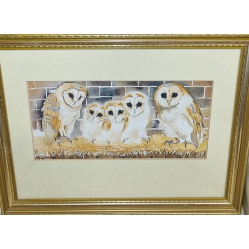 65 - Three good prints along with a picture of Owls and others. 23 x 19 cm approx.