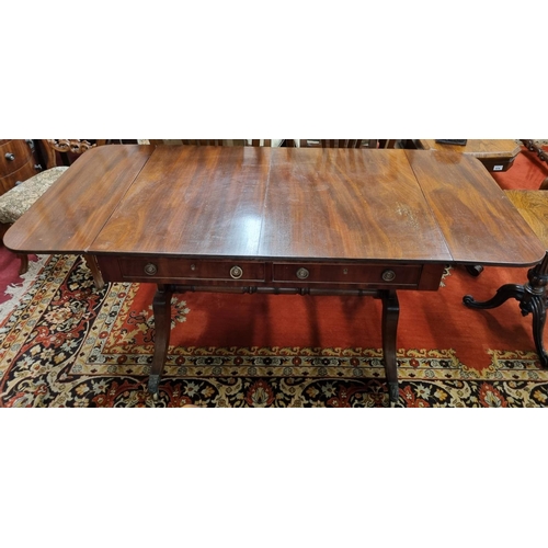 732 - A 19th Century Mahogany Sofa Table with twin frieze drawers on splayed stretcher base. 69 x 156 x H ... 