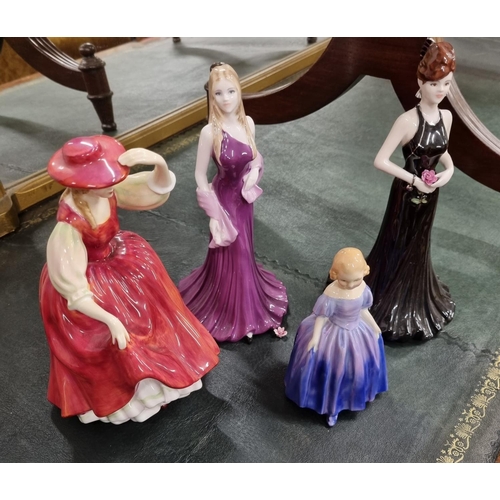 727 - A group of Royal Doulton and Coalport figures of women.