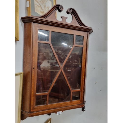 710 - An Edwardian Mahogany Inlaid Corner Cabinet of neat proportions. W 37 x H 80 cm approx.