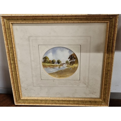 711 - A 20th Century Watercolour of a river scene signed R Witchard at bottom. 12 x 12 cm approx.