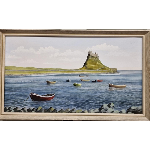 590 - A 20th Century Oil On Panel of boats moored beside a ruin by Paul. A. Nicholas  signed LR. 30 x 53 c... 