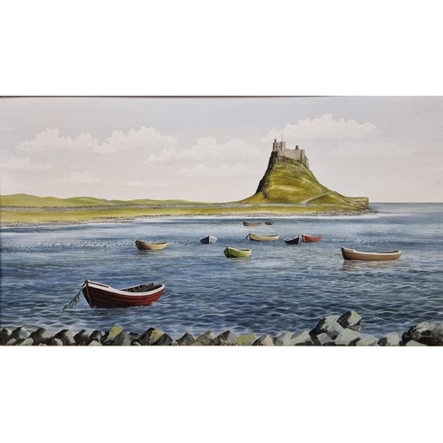 590 - A 20th Century Oil On Panel of boats moored beside a ruin by Paul. A. Nicholas  signed LR. 30 x 53 c... 