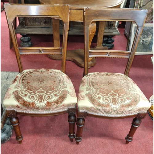 609 - A pair of 19th Century Mahogany Dining Chairs with tapestry style upholstered seats. W 50 x D 46 x S... 