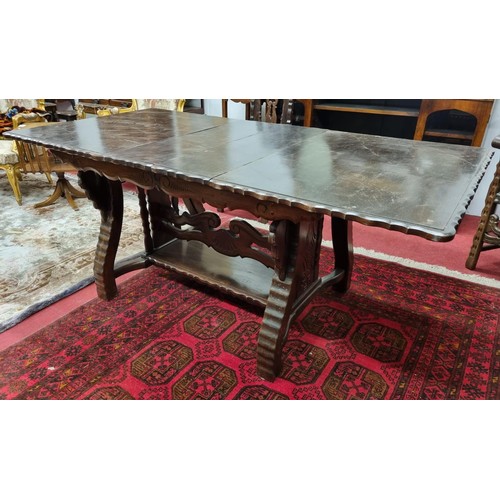 653 - A 20th Century Hardwood Dining room suite consisting of a pull out Table with two leaves H 77 x D 92... 