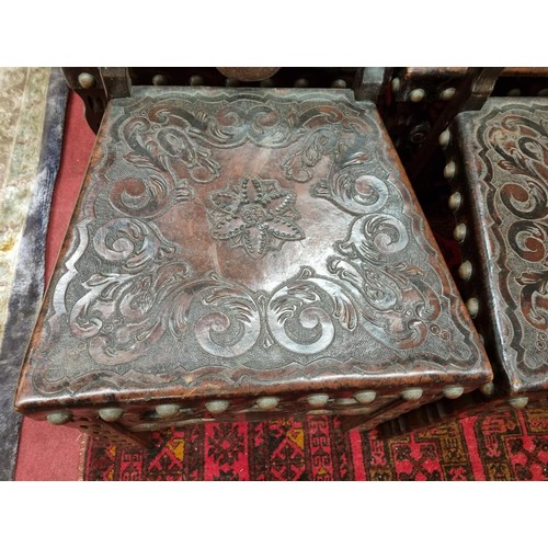 653 - A 20th Century Hardwood Dining room suite consisting of a pull out Table with two leaves H 77 x D 92... 