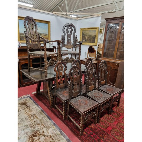 653 - A 20th Century Hardwood Dining room suite consisting of a pull out Table with two leaves H 77 x D 92... 