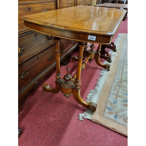 678 - A 19th Century Walnut Centre Table with curved ends turned supports and stretcher base. W 101 x 53 x... 