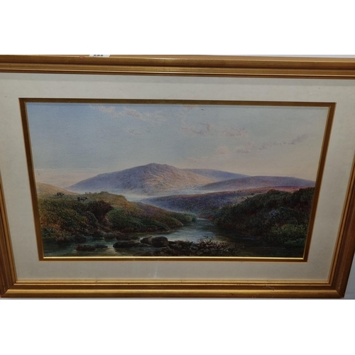 685 - A 19th early 20th Century Watercolour of cattle beside a river by Leonard Lewis. Signed LR. 38 x 57 ... 