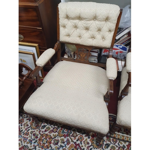 86 - A really good Edwardian Rosewood Inlaid Parlour Suite with deep buttoned modern upholstery. Chair H ... 