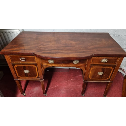 125 - A late 19th Century Mahogany kneehole Side Table with inlaid front on square tapered supports. H76 x... 