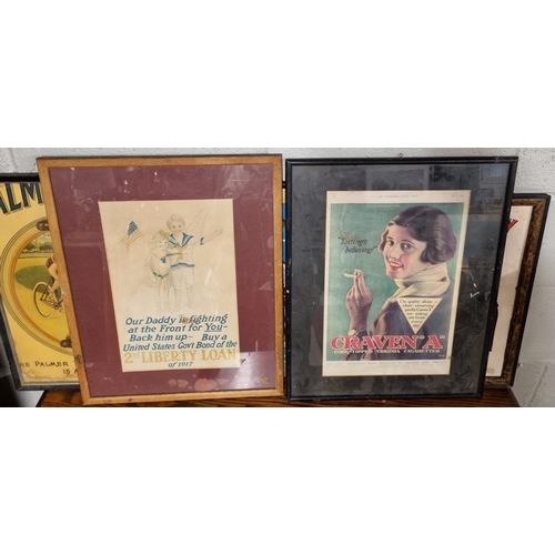 114 - A group of vintage framed Posters. Irish Sweepstake Derby, Palmer Tyre Ltd., Birmingham,, On the Bow... 