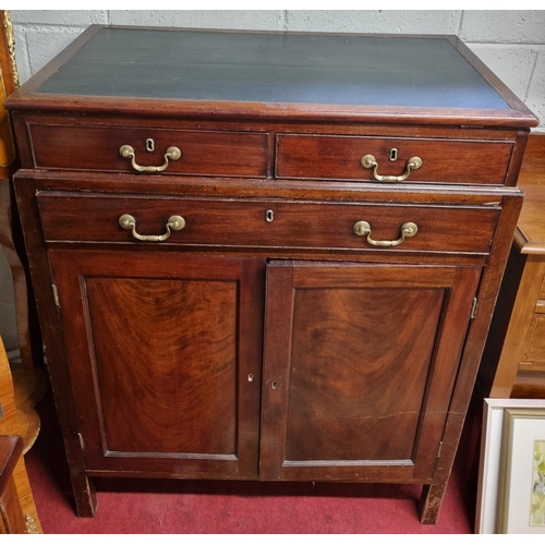 139 - A 19th Century Mahogany Draughtsman's Desk with twin cupboard doors under triple drawers.
H 113 x 93... 